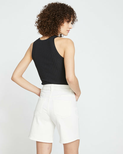Katie High Rise Crossover Denim Shorts - White | Universal Standard