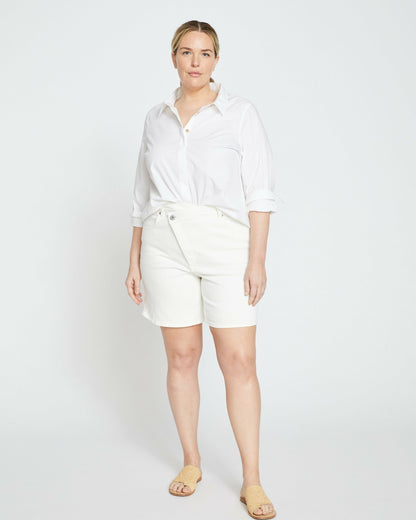 Katie High Rise Crossover Denim Shorts - White | Universal Standard
