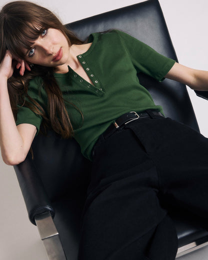 Henley Short Sleeve Ribbed Tee - Green Park | Universal Standard
