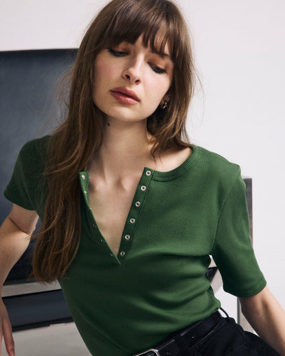 Henley Short Sleeve Ribbed Tee - Green Park | Universal Standard