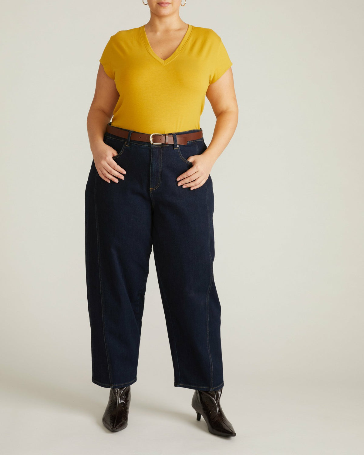 Ashley V Neck Cap Sleeve Tee - Yellow Ochre | Universal Standard