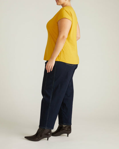 Ashley V Neck Cap Sleeve Tee - Yellow Ochre | Universal Standard