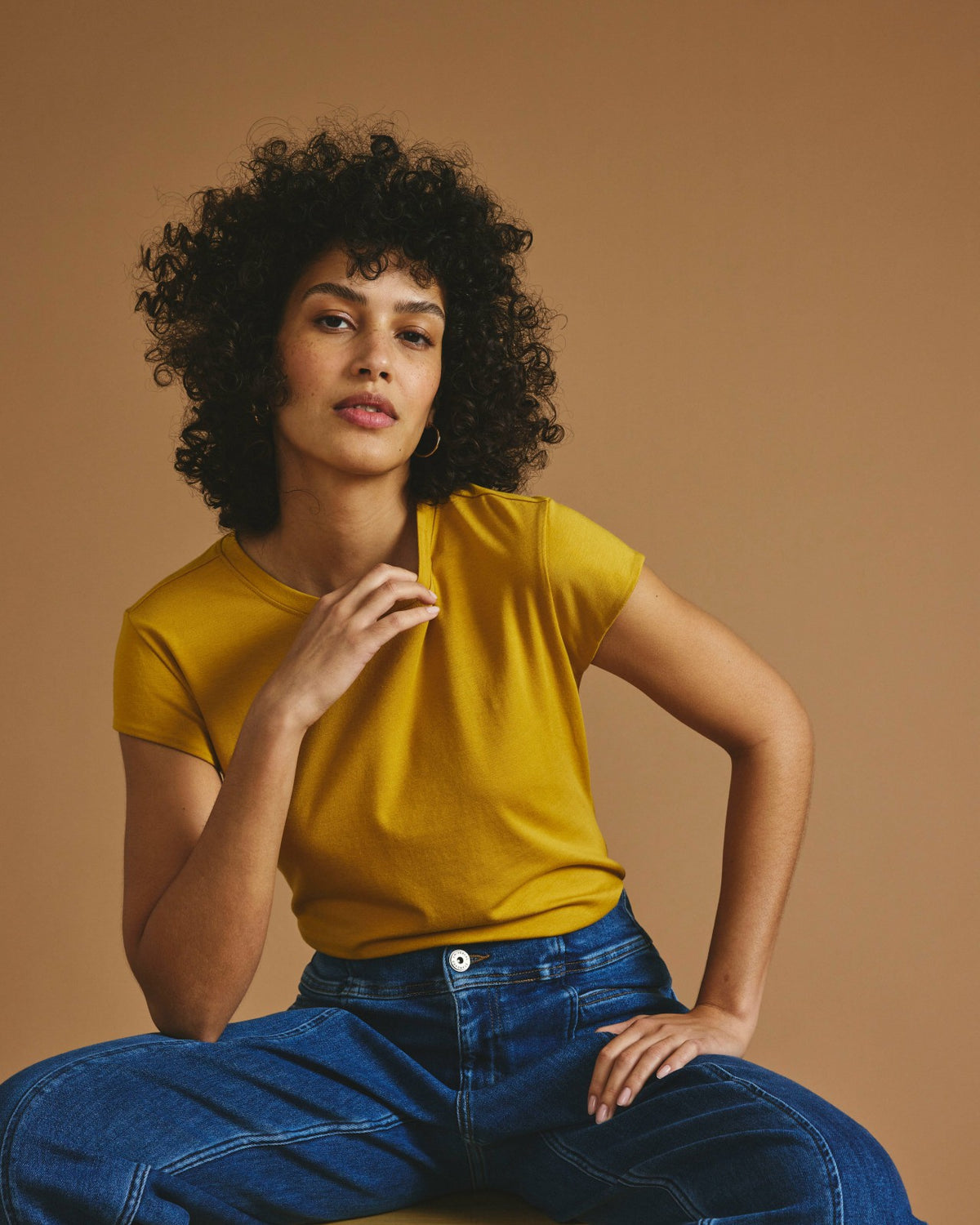 Ashley Cap Sleeve Tee - Yellow Ochre | Universal Standard