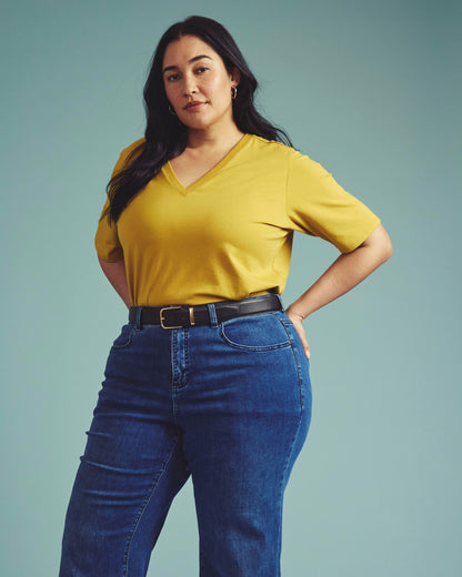Maia Stovepipe Sleeve V Neck Tee - Yellow Ochre | Universal Standard