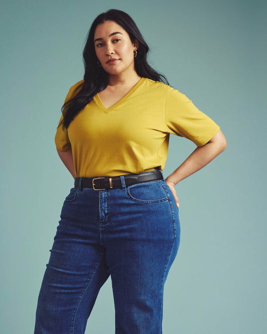Maia Stovepipe Sleeve V Neck Tee - Yellow Ochre | Universal Standard