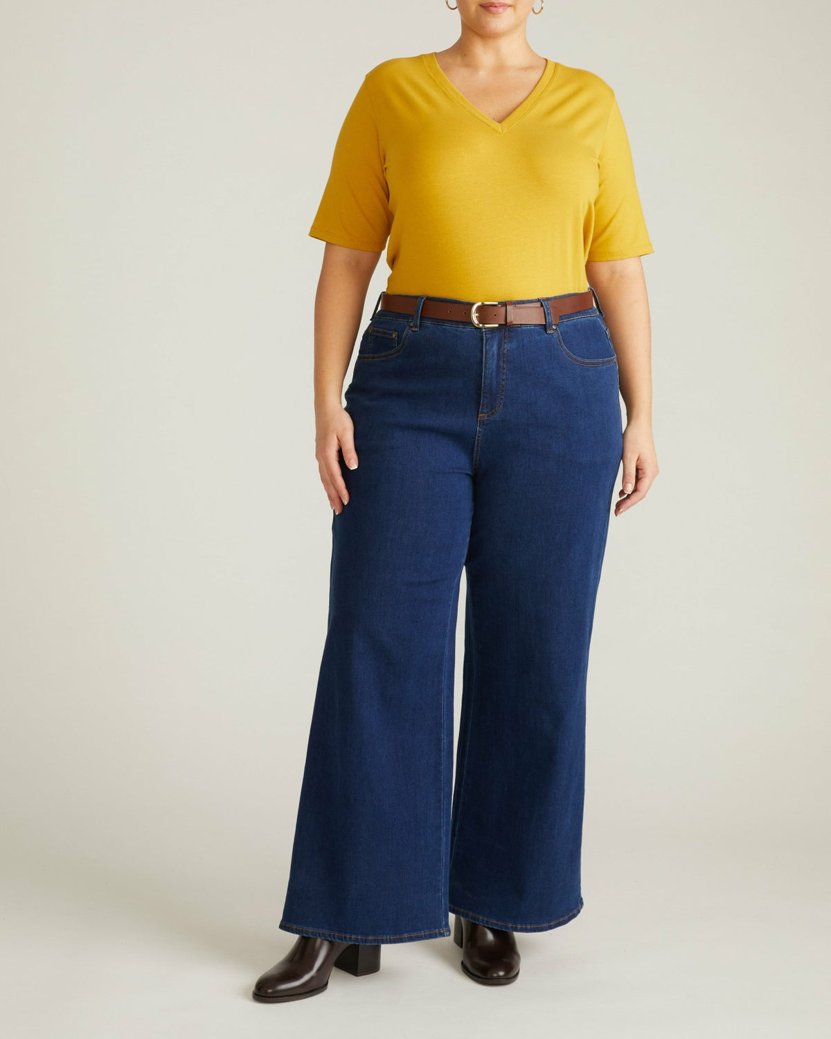 Maia Stovepipe Sleeve V Neck Tee - Yellow Ochre | Universal Standard