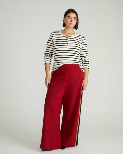 Henley Long Sleeve Ribbed Tee - Ecru/Black Stripe | Universal Standard