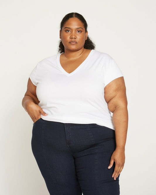 Ashley V Neck Cap Sleeve Tee - White | Universal Standard