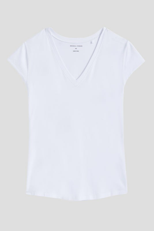 Ashley V Neck Cap Sleeve Tee - White | Universal Standard