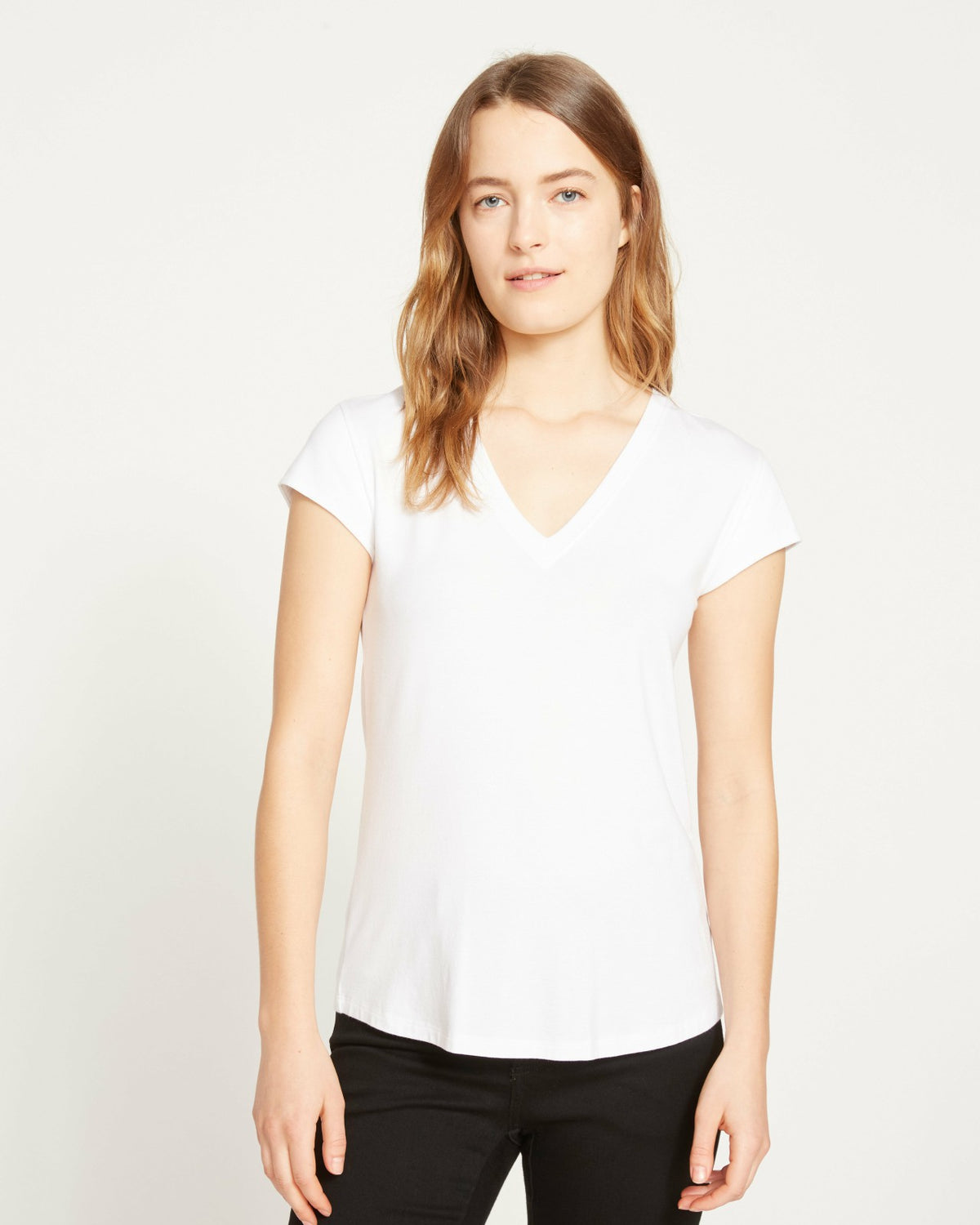 Ashley V Neck Cap Sleeve Tee - White | Universal Standard