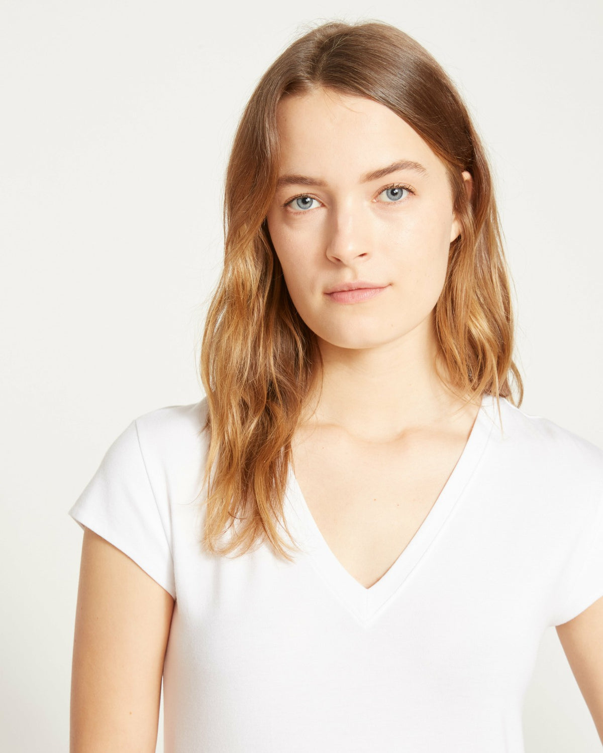 Ashley V Neck Cap Sleeve Tee - White | Universal Standard