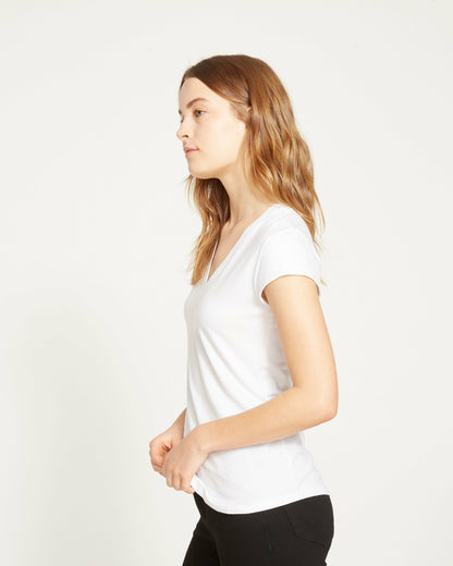 Ashley V Neck Cap Sleeve Tee - White | Universal Standard