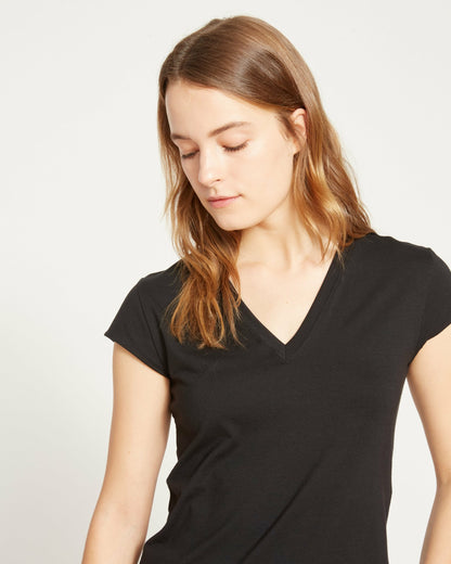 Ashley V Neck Cap Sleeve Tee - Black | Universal Standard
