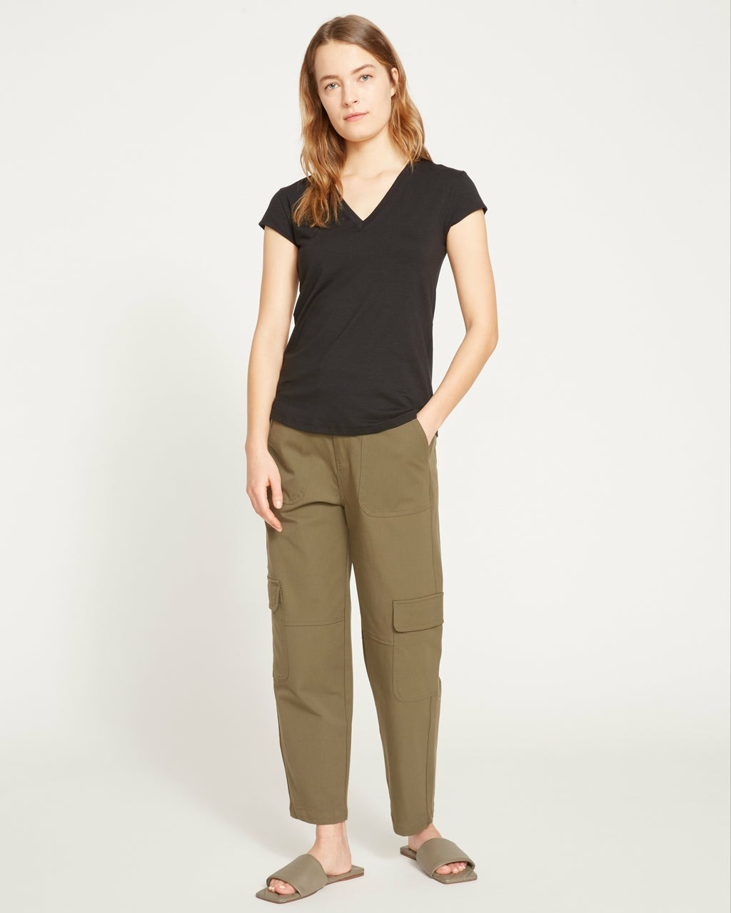 Ashley V Neck Cap Sleeve Tee - Black | Universal Standard