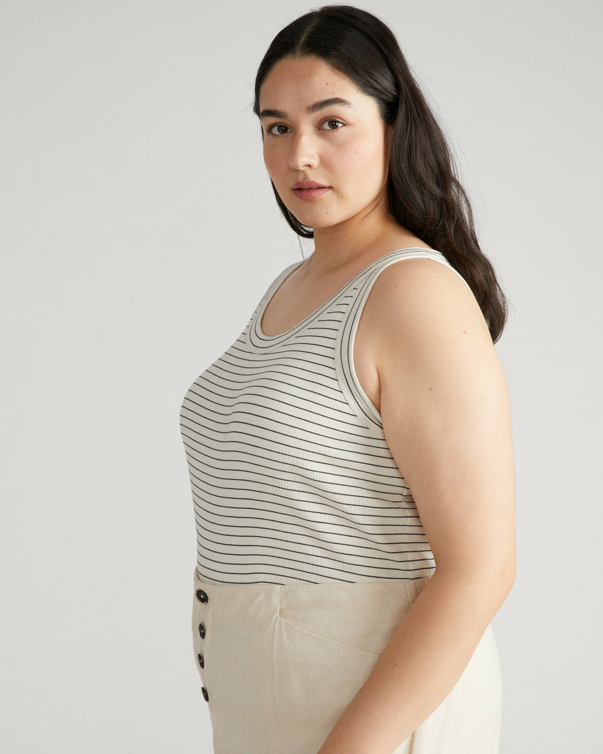 Roitfeld Ribbed Tank - Black Microstripe | Universal Standard