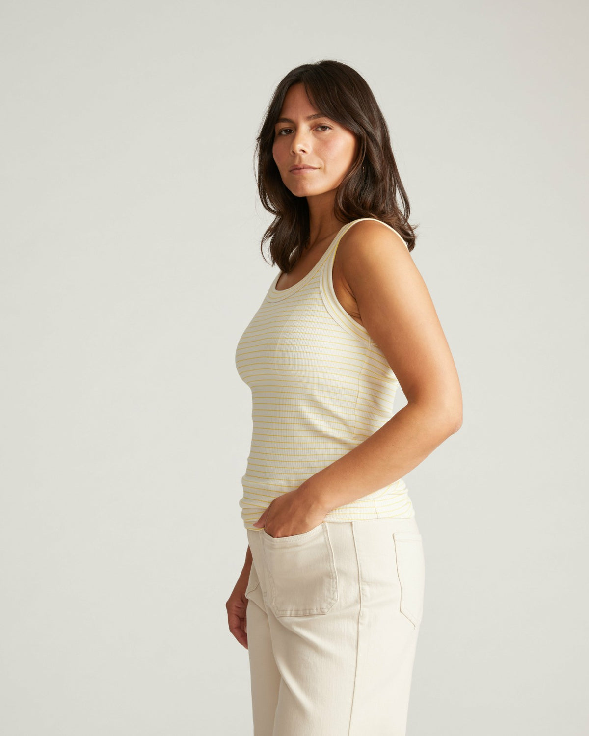 Roitfeld Ribbed Tank - Yellow Microstripe | Universal Standard