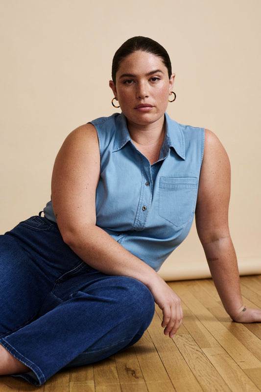 Perfect Tencel Chambray Sleeveless Shirt - Morning Blue | Universal Standard