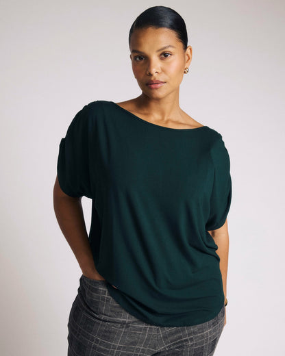 Helena Divine Jersey Gathered Tee - Forest Green | Universal Standard