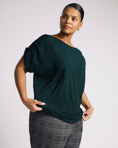 Helena Divine Jersey Gathered Tee - Forest Green | Universal Standard