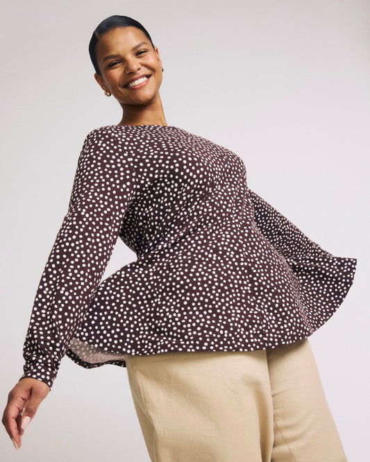 Cassandra Divine Jersey Top - Brown/White Dot Print | Universal Standard