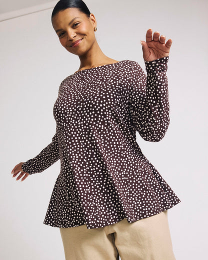 Cassandra Divine Jersey Top - Brown/White Dot Print | Universal Standard