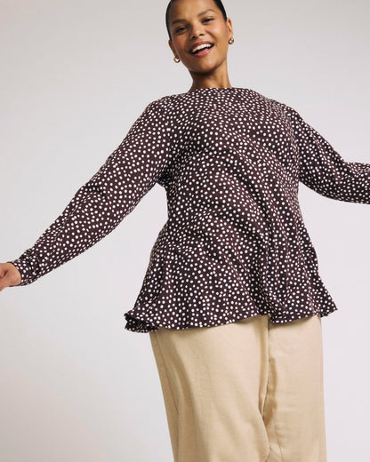 Cassandra Divine Jersey Top - Brown/White Dot Print | Universal Standard