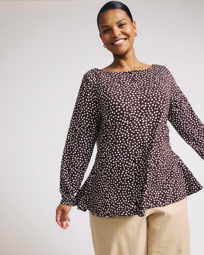Cassandra Divine Jersey Top - Brown/White Dot Print | Universal Standard