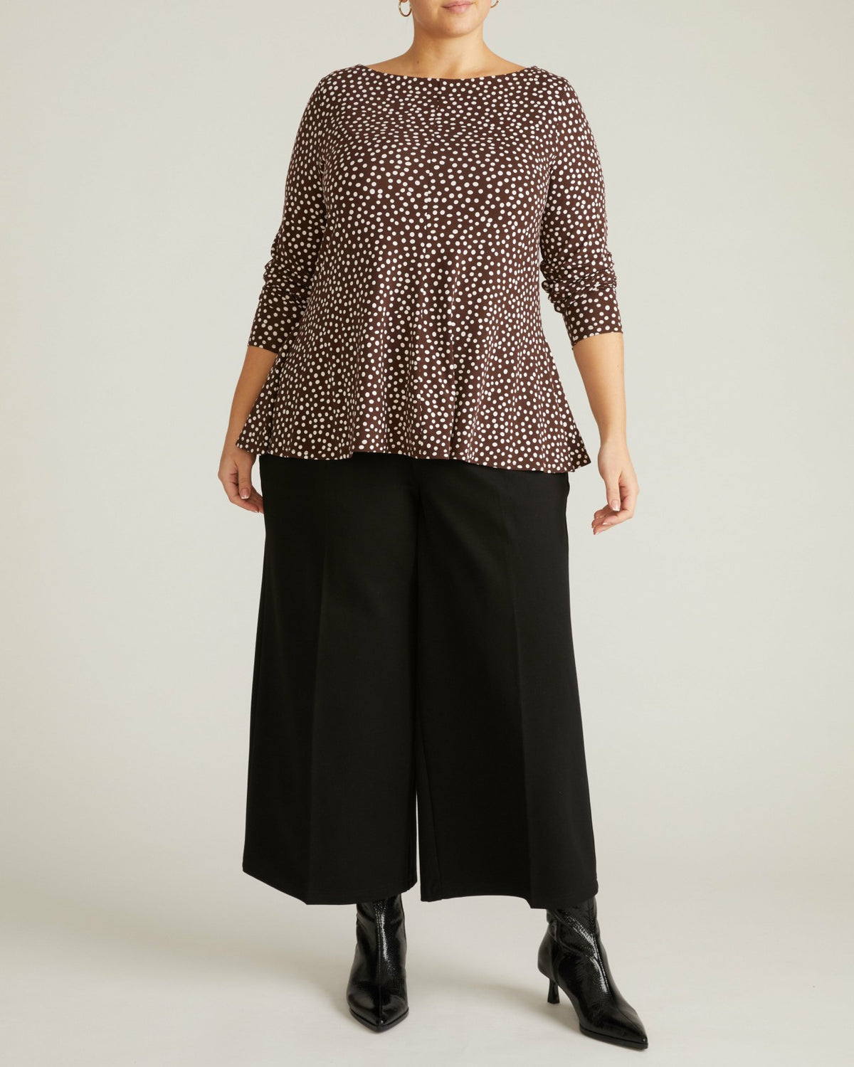 Cassandra Divine Jersey Top - Brown/White Dot Print | Universal Standard