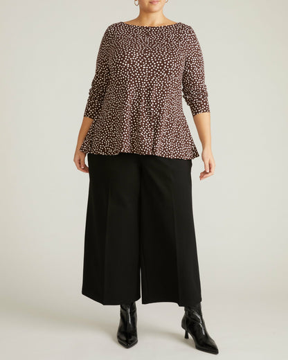 Cassandra Divine Jersey Top - Brown/White Dot Print | Universal Standard