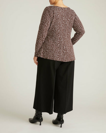 Cassandra Divine Jersey Top - Brown/White Dot Print | Universal Standard