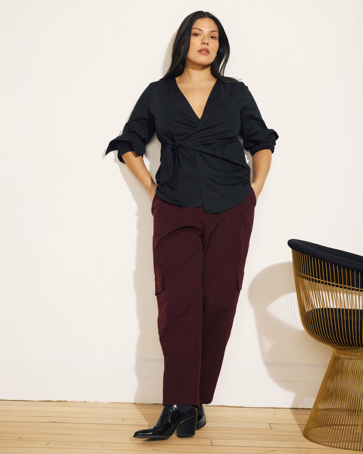 Beacon Stretch Poplin Wrap Shirt - Black | Universal Standard