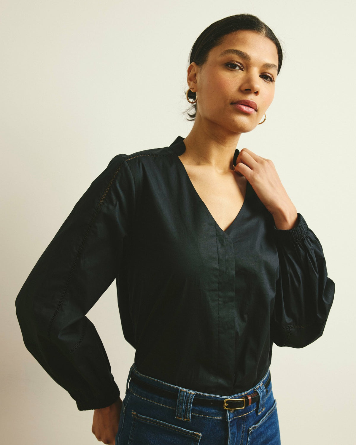 Saint-Honore Poplin Blouse - Black | Universal Standard