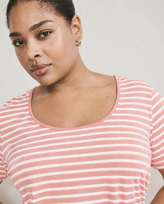 Scoop Neck Tee - Portrait Pink/White Stripe | Universal Standard
