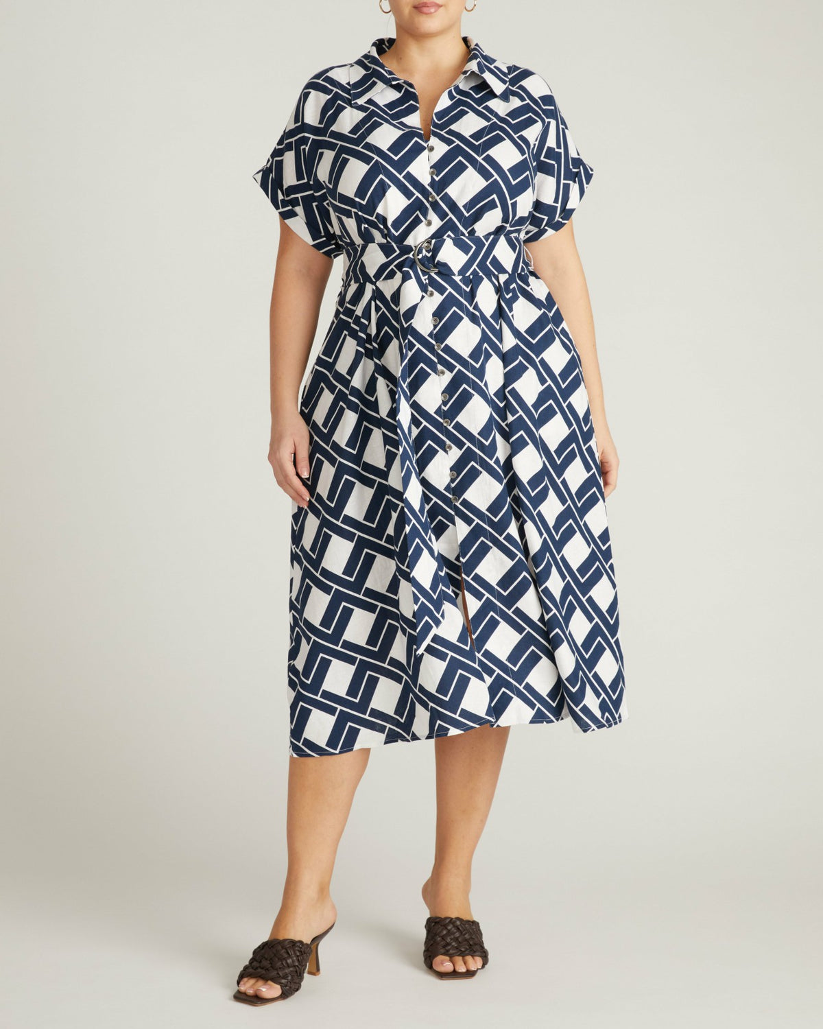 Sandy Stretch Linen Blend Shirtdress - Geometrica Print | Universal Standard