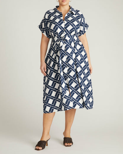 Sandy Stretch Linen Blend Shirtdress - Geometrica Print | Universal Standard