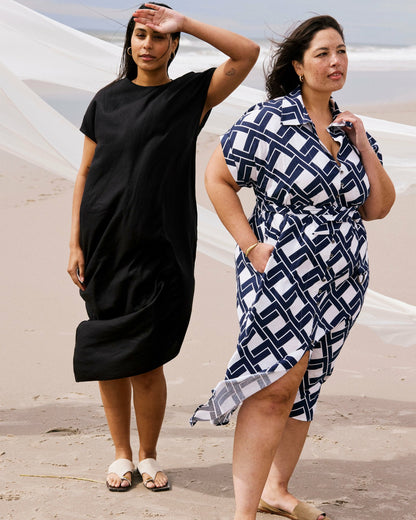 Sandy Stretch Linen Blend Shirtdress - Geometrica Print | Universal Standard
