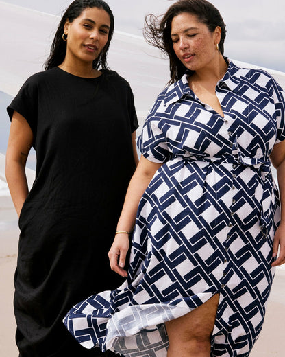 Sandy Stretch Linen Blend Shirtdress - Geometrica Print | Universal Standard