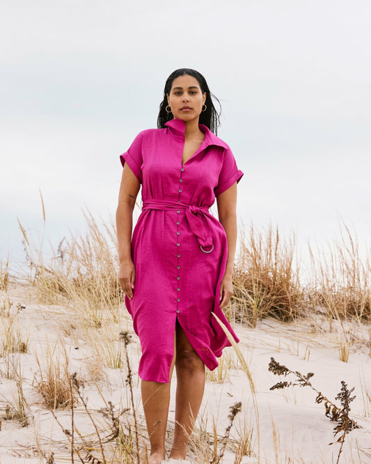 Sandy Stretch Linen Blend Shirtdress - Hyper Pink | Universal Standard