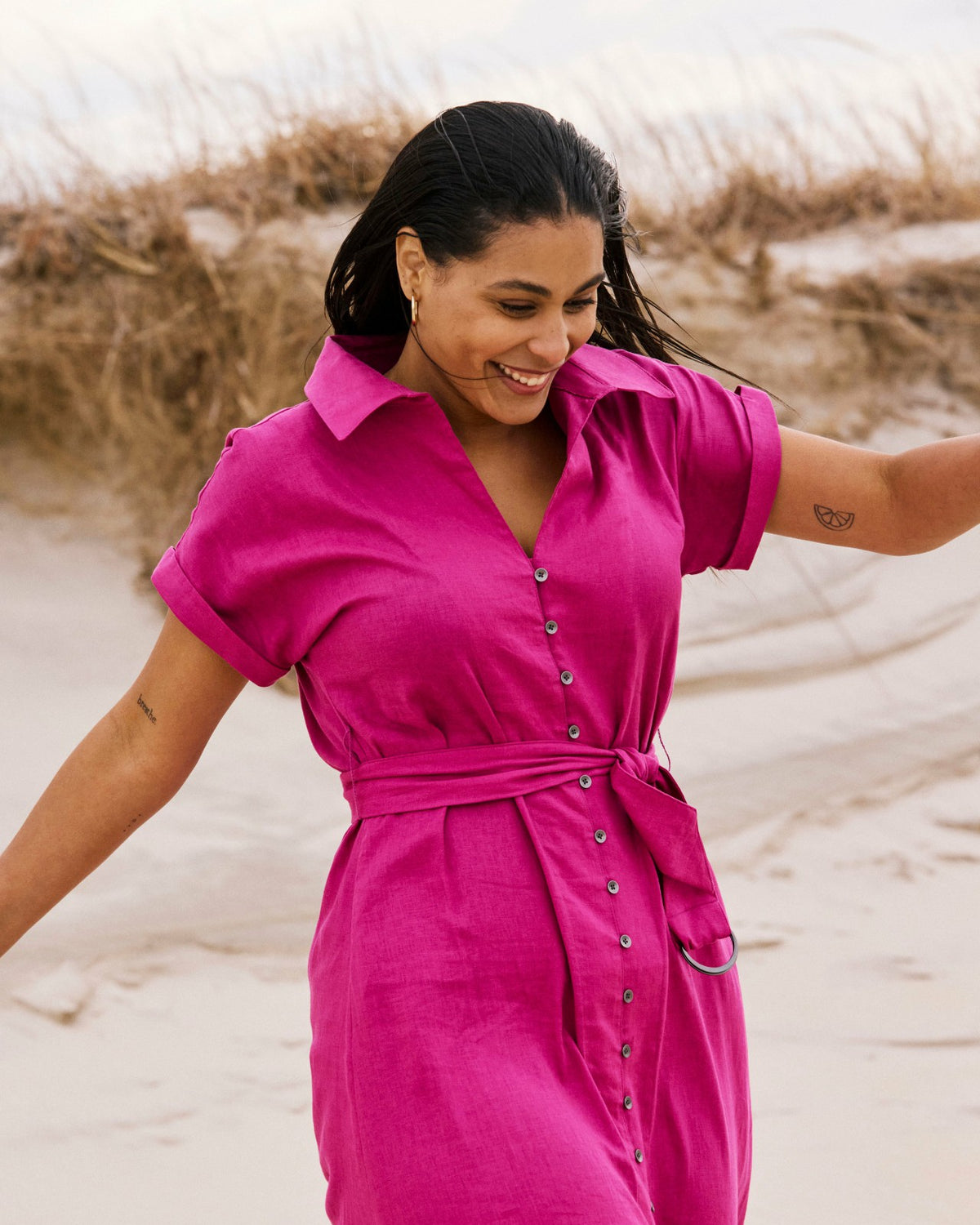 Sandy Stretch Linen Blend Shirtdress - Hyper Pink | Universal Standard