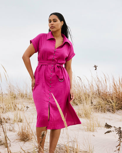 Sandy Stretch Linen Blend Shirtdress - Hyper Pink | Universal Standard