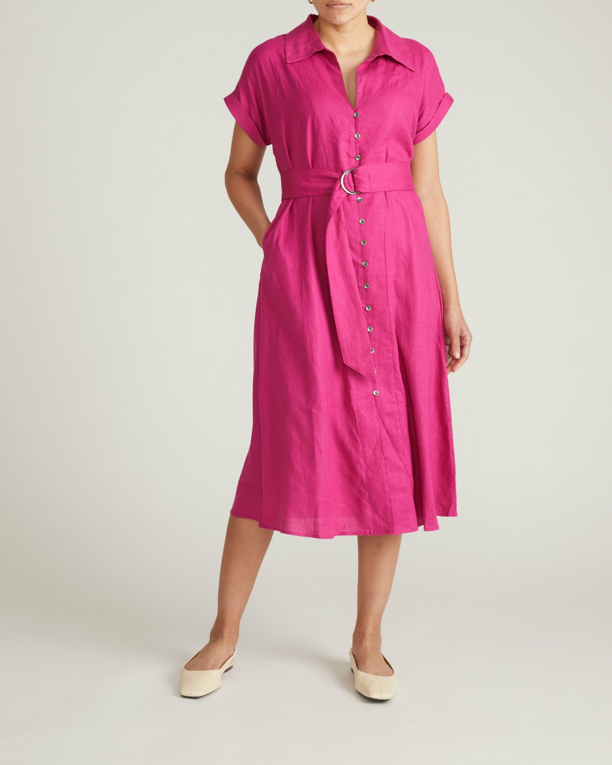 Sandy Stretch Linen Blend Shirtdress - Hyper Pink | Universal Standard