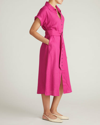 Sandy Stretch Linen Blend Shirtdress - Hyper Pink | Universal Standard
