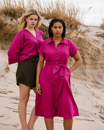 Sandy Stretch Linen Blend Shirtdress - Hyper Pink | Universal Standard