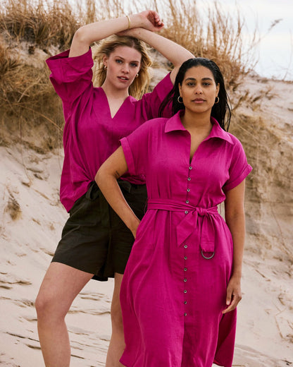 Sandy Stretch Linen Blend Shirtdress - Hyper Pink | Universal Standard