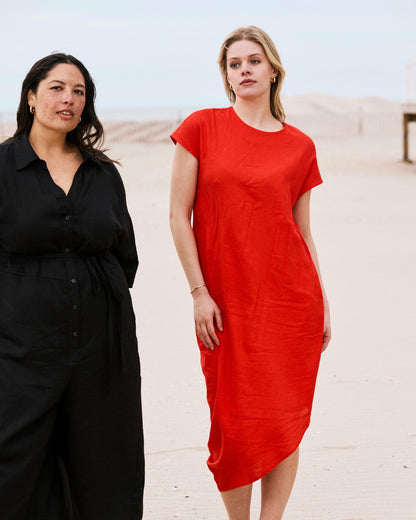 Iconic Stretch Linen Blend Geneva Dress - Shoreline Sunset | Universal Standard