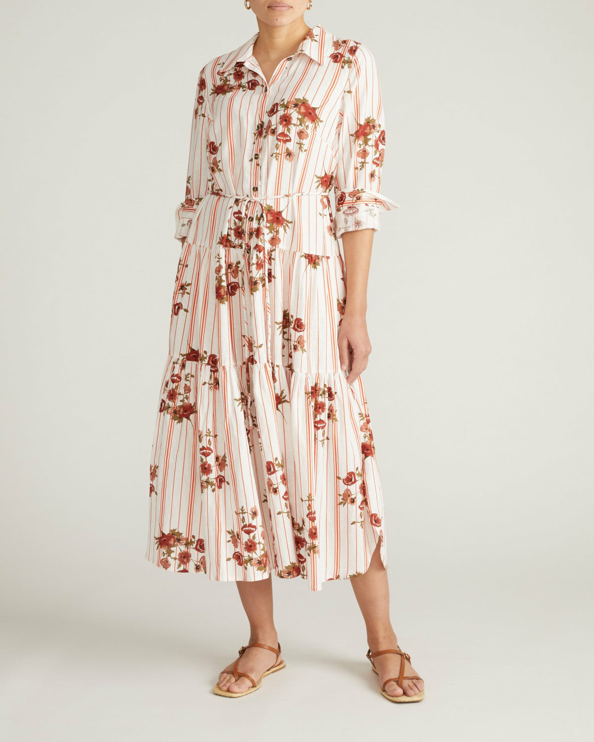 Alix Linen Blend Shirtdress - Wild Flower Bouquet Print on Stripes | Universal Standard