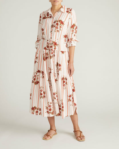Alix Linen Blend Shirtdress - Wild Flower Bouquet Print on Stripes | Universal Standard