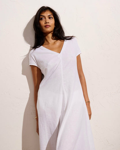 Louvre Bow Back Linen Blend Dress - Bright White | Universal Standard