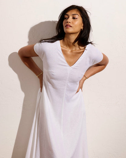 Louvre Bow Back Linen Blend Dress - Bright White | Universal Standard