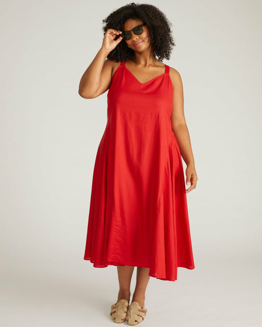 Sunshower Flowy Linen Blend Dress - Ruby Red | Universal Standard
